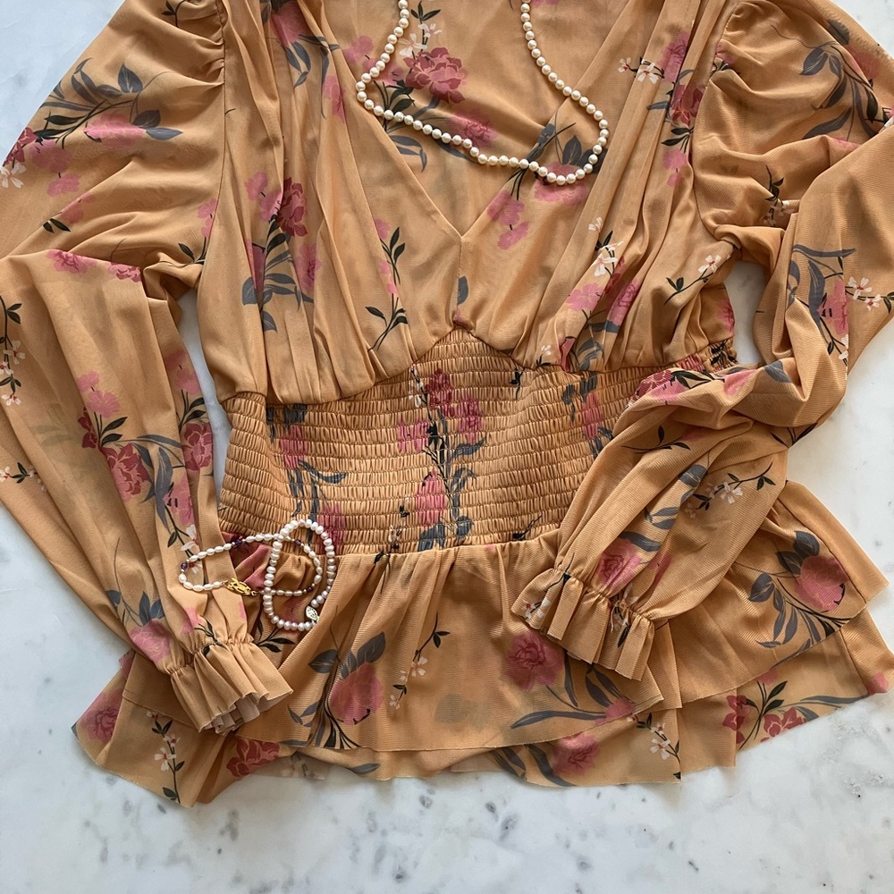 J. Jill V Neck Blouse W/Smocking Sz S